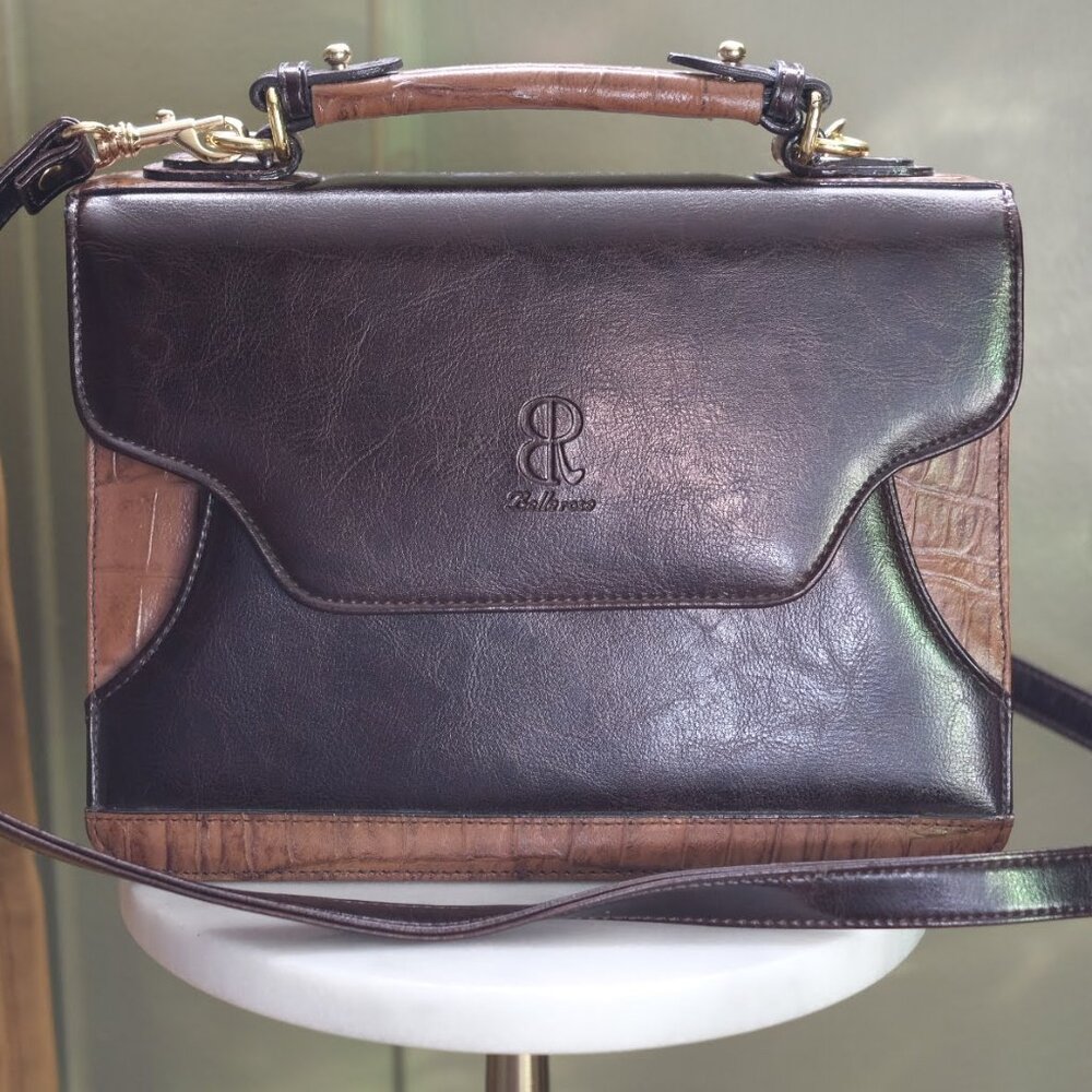 Bella Rose Vintage Structured Leather Shoulder Bag / Satchel